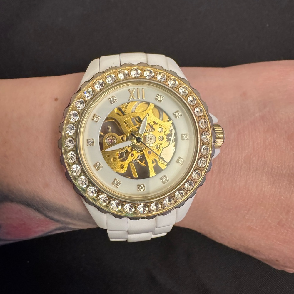 Stylish TKO Gold and White Watch with Crystal Bezel